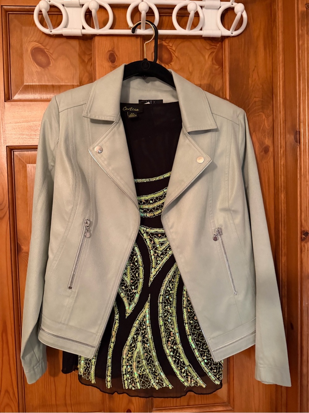 Cynthia Rowley Light Mint Faux Leather Moto Jacket